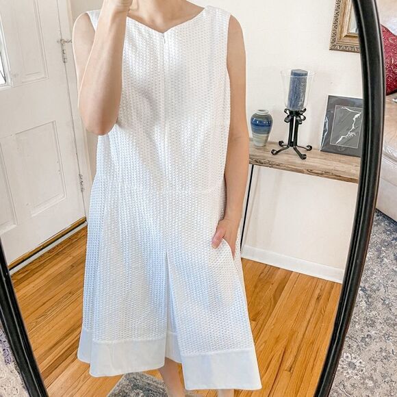 AKRIS Punto Textured Cotton Mini Dress Pleated White 14 - Picture 9 of 9